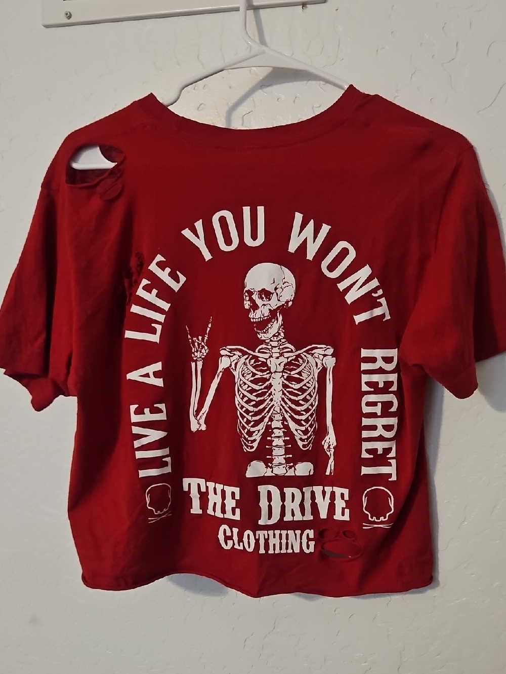 The Drive Red Distressed Skull Graphic Crop Top Tee | Edgy Grunge Streetwear